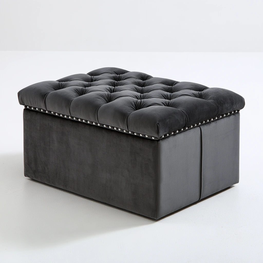 Gepolsterter Hocker mit Stauraum, mit Stoffbezug, Farbe: grau und weiß