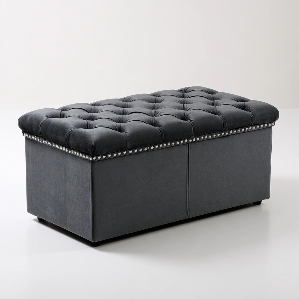 Gepolsterter Hocker mit Stauraum, mit Stoffbezug, Farbe: grau und weiß